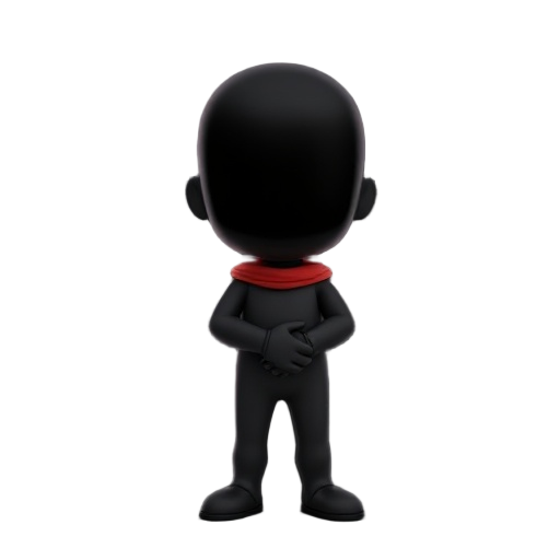  pequena figura encapuzada em manto roxo escuro, rosto negro sem traços visíveis