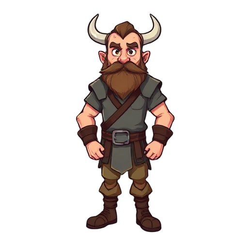 crie um personagem viking barbudo com a camisa rasgada e calça rasgada 