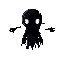 a black soul an phantom without arms and legs, with only 2 points of white eyes that floating art in pixart