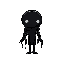 a black soul an phantom without arms and legs, with only 2 points of white eyes that floating art in pixart