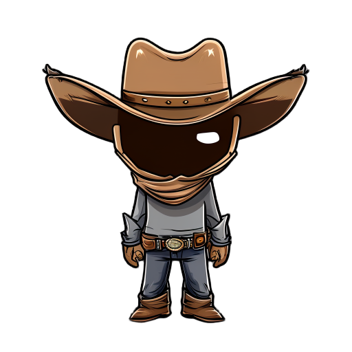 hat: wears a wide cowboy hat in brown with shading that indicates volume. the hat covers a large part of the head and extends to the sides.  eyes: no visible eyes. the "face" appears to be a completel