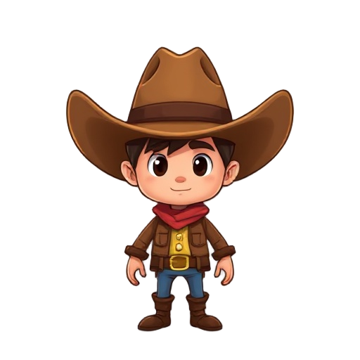 hat: wears a wide cowboy hat in brown with shading that indicates volume. the hat covers a large part of the head and extends to the sides.  eyes: no visible eyes. the "face" appears to be a completel