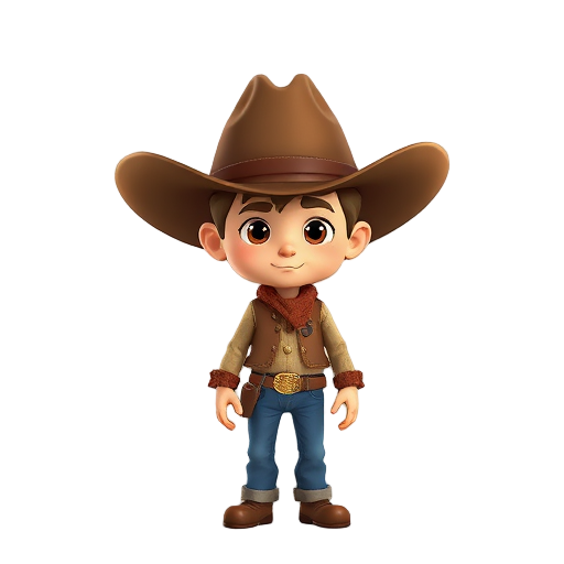 hat: wears a wide cowboy hat in brown with shading that indicates volume. the hat covers a large part of the head and extends to the sides.  eyes: no visible eyes. the "face" appears to be a completel
