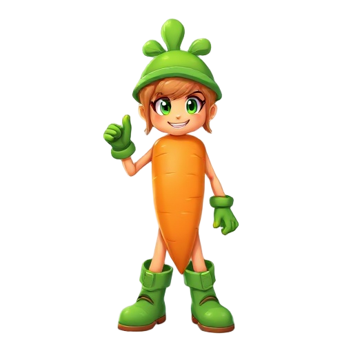action carrot female character with green boots, gloves and hat