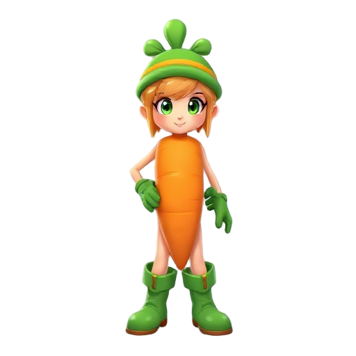 carrot female character with green boots, gloves and hat