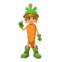 action carrot female character with green boots, gloves and hat
