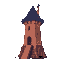 a side view of a stylized, game-like,  tall medieval wizard tower with wide rooftop and made of brick, entrance is after a flight of stairs, best pixel art, masterful dithering