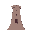 a wizard tower with a wider top, made of brick, entrance at ground level after climbing stairs