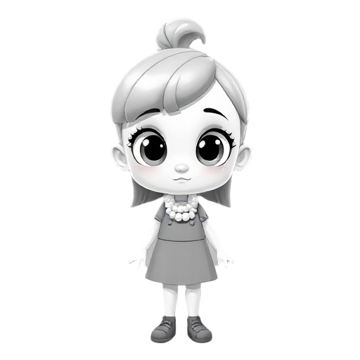 black and white alt girl, with big eyes, pale skin, pearl necklace