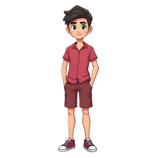 uma jovem de 15 anos, com uma camisa rosa e bermuda preta, com cabelo loiro e olhos verdes