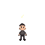 a small character being pulled upward by lightning