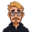 occultist guy blond short hair, round black glasses, moustache goatee beard