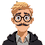 occultist guy blond short hair, round black glasses, moustache 