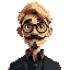 occultist guy blond short hair, round black glasses, moustache goatee 