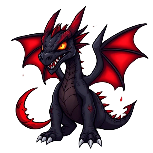 a adult fiercefull dark scary dragon with bright red blood vains all around his body, and a dark aura i want birght red vains and blood tears. 