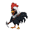 black angry rooster holding a scythe wearing a white hood
