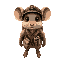 a young mouse with soft, expressive features (large eyes, rounded ears) wearing a worn, beige army uniform and a small steel helmet. backpack with a leather strap, binoculars and a journal.