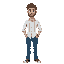 a 20 year old men, blue jeans, white shirt, brown hair, small beard