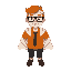 16-bit sprite of a man: ginger hair, glasses, tie headband, orange t-shirt, towel as cape. simple, clear character.