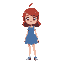 create a girl with red head, a blue short dress.