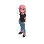 isometric pink hair girl black shirt jeans