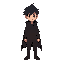 a young guy with black hair. wearing a black cloak (coat).