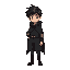 a young guy with black hair. wearing a black cloak (coat).