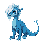 blue-scaled humanoid dragon character in a 2d side-scrolling idle pose. he has long, flowing silver-white hair partially covering his face, pointed reptilian ears, glowing eyes, and a long blue tail. 