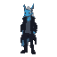 blue anthropomorphic reptile, anime style, wearing black overcoat, gray shirt, dark gray pants and black boots, long silver hair