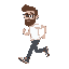 create a sidescrolling platformer pixel art sprite of a white man with glasses, a beard, long brown hair and nike shoes, running to the right