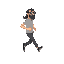 create a sidescrolling platformer pixel art sprite of a white man with glasses, a beard, long black hair and nike shoes, running to the right