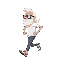 create a sidescrolling platformer pixel art sprite of a white man with glasses, a beard, long hair and nike shoes, running to the right