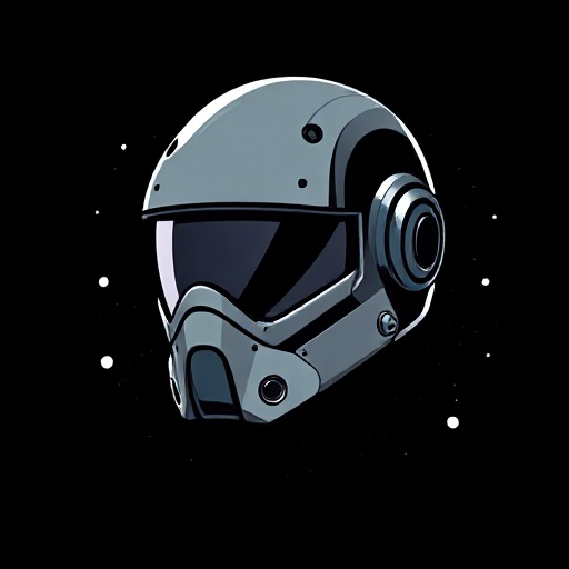 robot helmet on black background with white dots