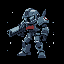 robot with gun on black background with white dots