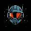 robot helmet on black background with white dots