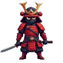 samurai, red armor, one sword, for top down game, front view