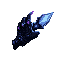 in uraltes, verzaubertes schwert, das in der dunkelheit geheimnisvoll leuchtet. die klinge ist aus schwarzem obsidian, durchzogen von leuchtenden runen in blauem und violettem licht. der griff ist mit drachenleder umwickelt, am knauf glimmt ein kristall v