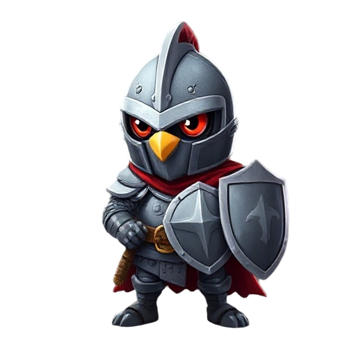 um cavaleiro com uma armadura de ferro com peças de couro nas juntas dos membros com um elmo que só dá pra ver os olhos vermelhos pasando pela fenda do elmo 