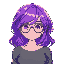 cute anime girl with purple hair and glasses, nerd, shy, cute, blush, embarrassed