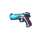 fantasy sci-fi pistol, powered by magic crystal, black red and white color scheme 