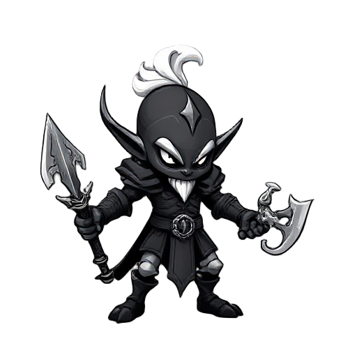 cria um inimgo pequeno branco , elfo negro  que sera um inimigodo meujogo boss bem forte estil castlevania ele usa uva venda e uma armadura noombro esquerdo