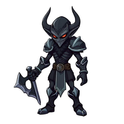 cria um inimgo alto  com asas , elfo negro  que sera um inimigodo meujogo boss bem forte estil castlevania ele usa uva venda e uma armadura noombro esquerdo