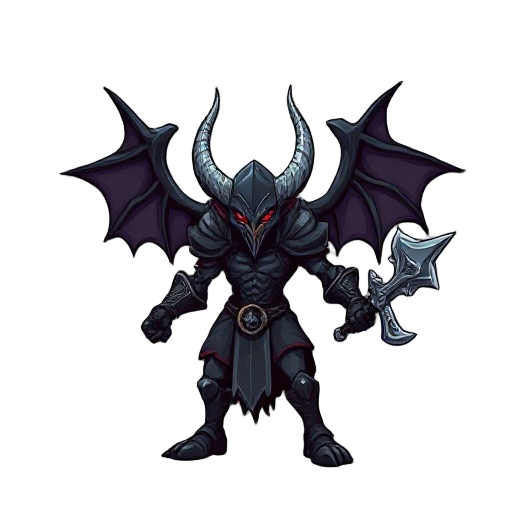 cria um inimgo alto  com asas , elfo negro  que sera um inimigodo meujogo boss bem forte estil castlevania ele usa uva venda e uma armadura noombro esquerdo