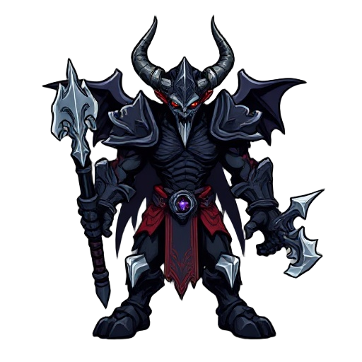 cria um inimgo alto  com asas , elfo negro  que sera um inimigodo meujogo boss bem forte estil castlevania ele usa uva venda e uma armadura noombro esquerdo