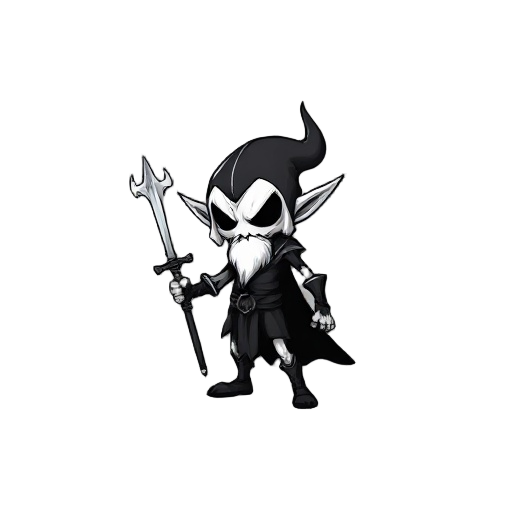 cria um inimgo pequeno branco , elfo negro  que sera um inimigodo meujogo boss bem forte estil castlevania ele usa uma venda 