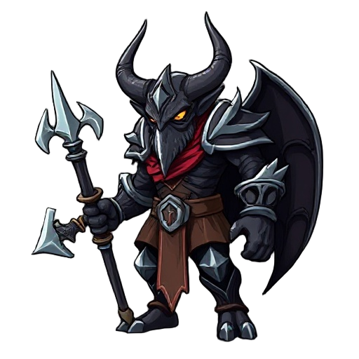 cria um inimgo alto  com asas , elfo negro  que sera um inimigodo meujogo boss bem forte estil castlevania ele usa uva venda e uma armadura noombro esquerdo