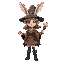 a young female mage, with rabbit's ears and hands, wearing a wizzard hat and a staff on her hand, moving animation