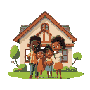 an african american family in front of their home