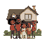 an african american family in front of their home, the family is small compared to the home with little details