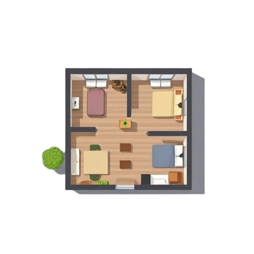 top-down house plan of a 2 bedroom house